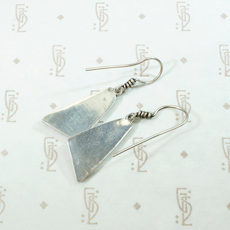 Rhomboid Silver Slab Earrings with Glowing Finish