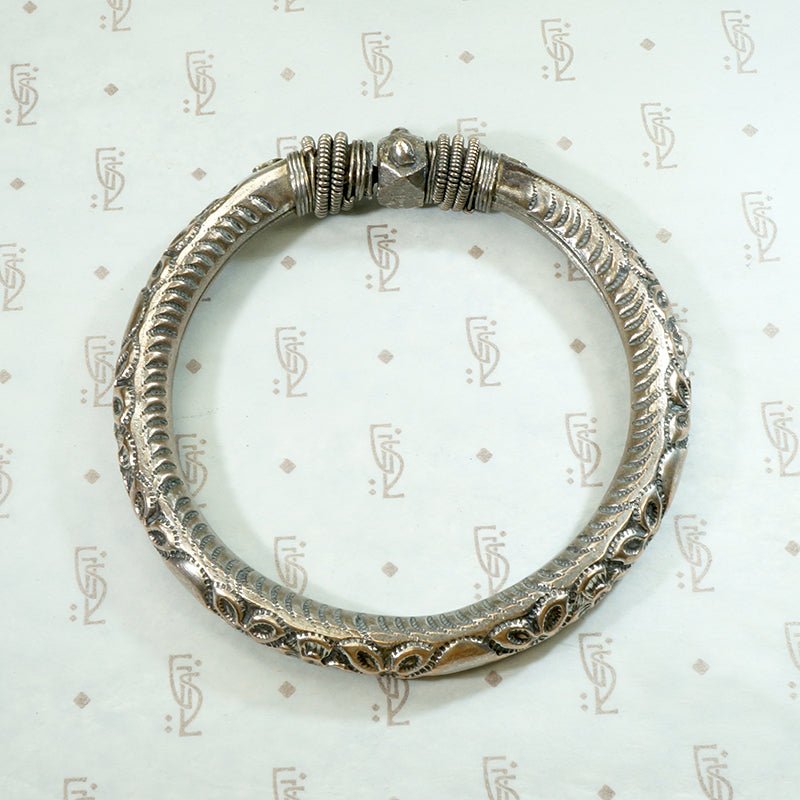 Bangle Bracelet Filigreed & Engraved with Flowers