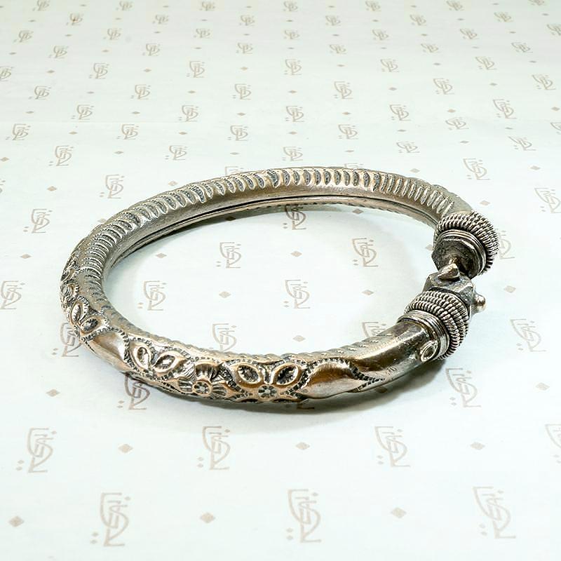Bangle Bracelet Filigreed & Engraved with Flowers
