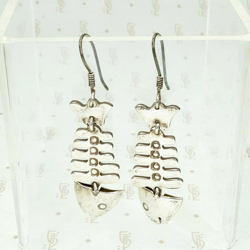 Adorable Taxco Fish Skeleton Silver EarringsAdorable Taxco Fish Skeleton Silver Earrings