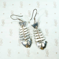 Adorable Taxco Fish Skeleton Silver Earrings