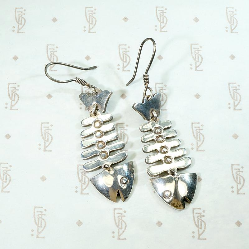 Adorable Taxco Fish Skeleton Silver Earrings