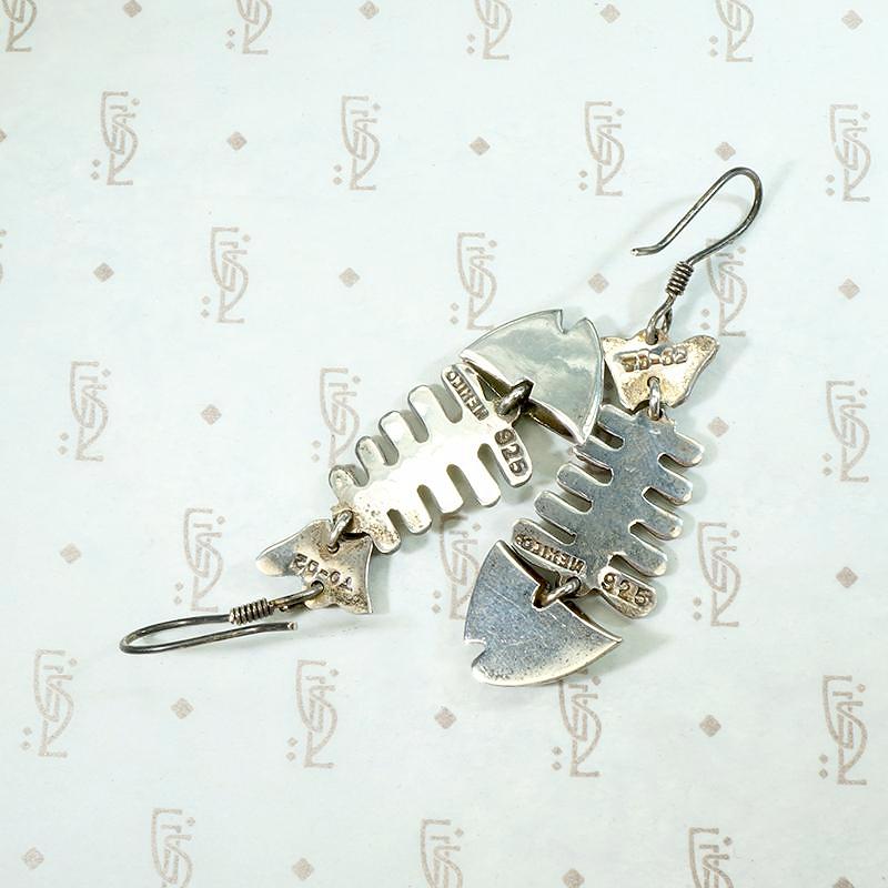 Adorable Taxco Fish Skeleton Silver Earrings
