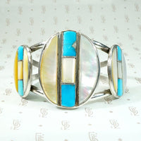 Radiant Mother of Pearl & Turquoise Inlay Cuff