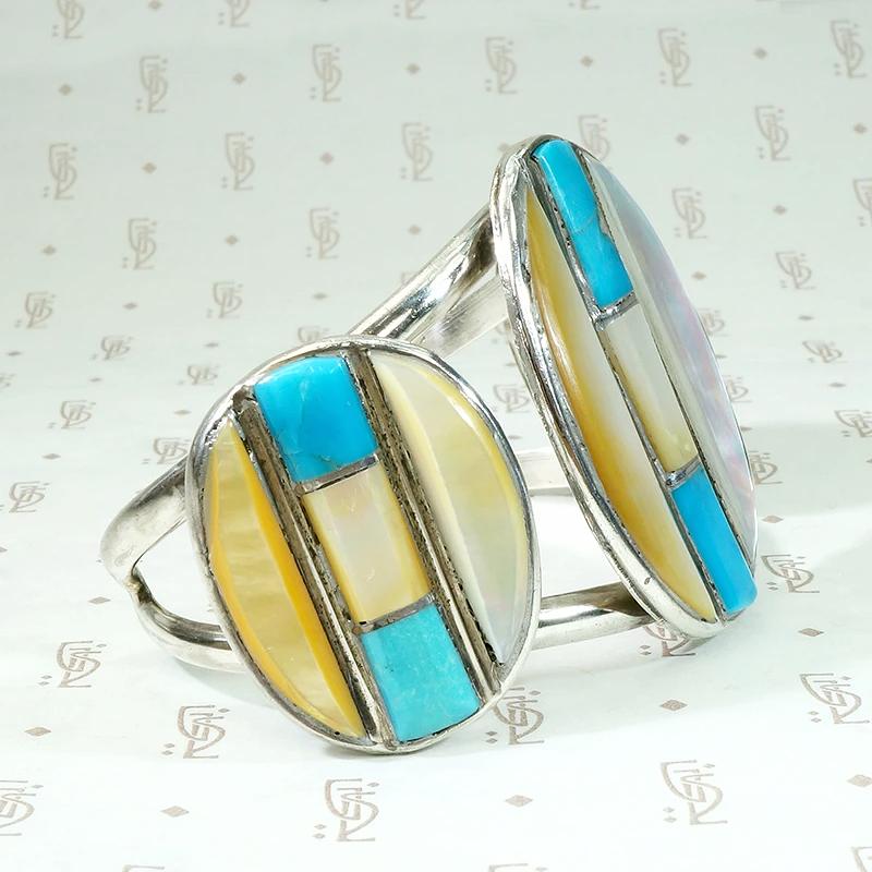 Radiant Mother of Pearl & Turquoise Inlay Cuff