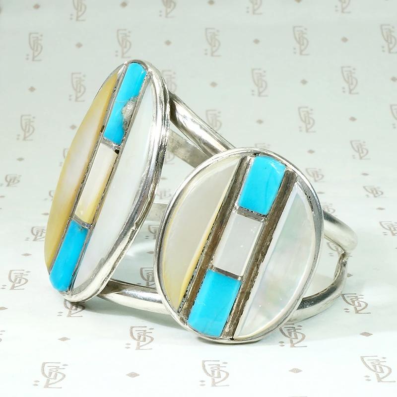 Radiant Mother of Pearl & Turquoise Inlay Cuff