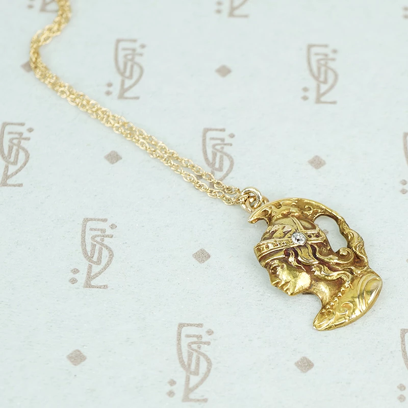 14k joan of arc in helment pendant