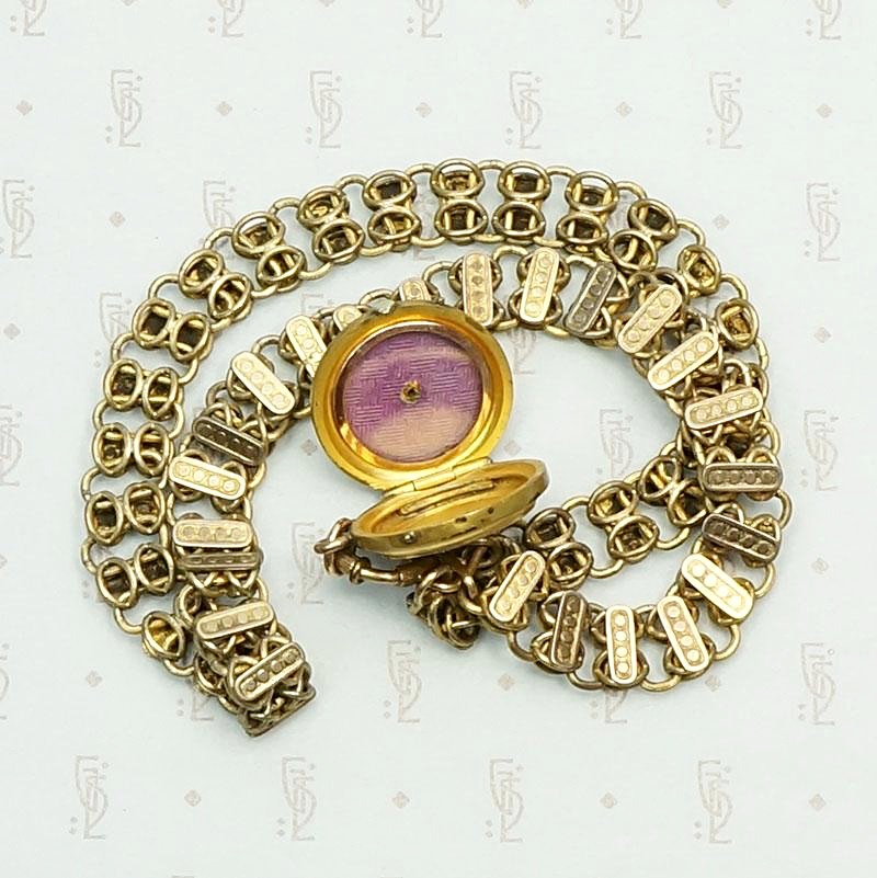Dotty Gold Filled Book Chain and Locket. Locket interior view.