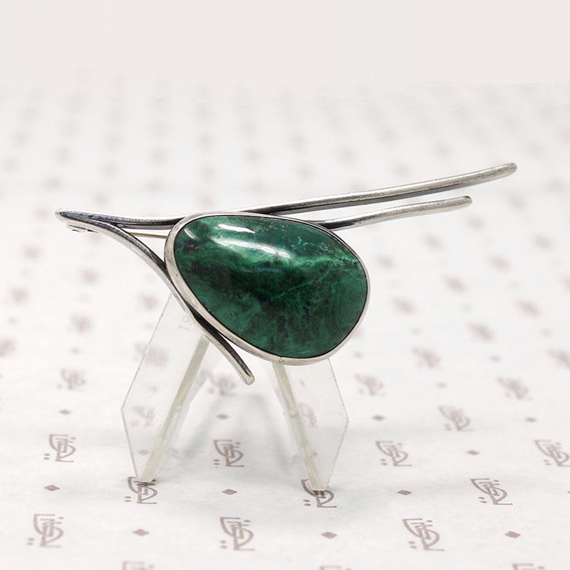 Modernist Silver and Azurite Brooch by Teppich