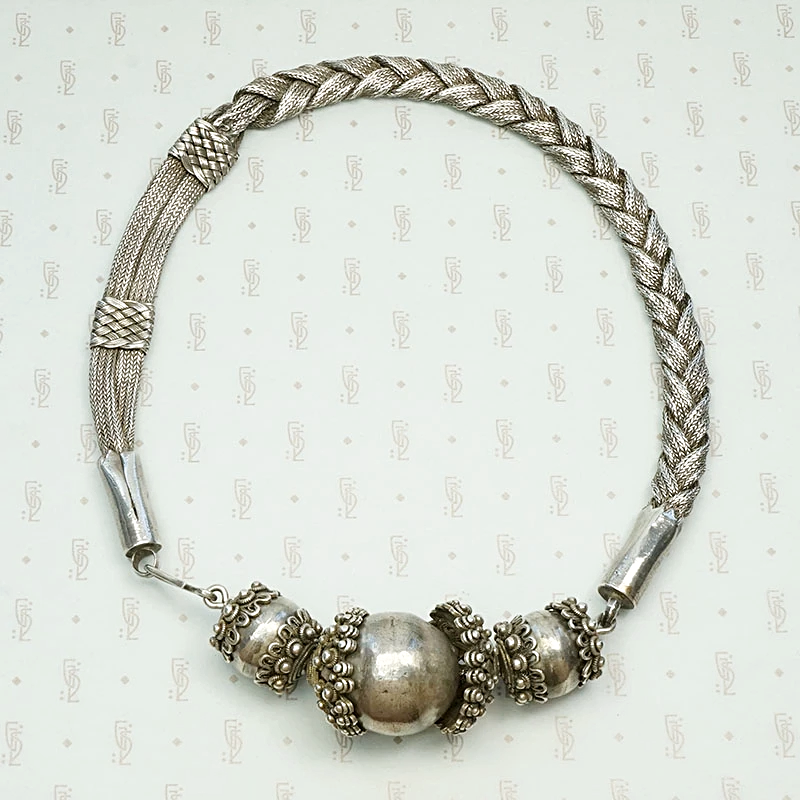 Elaborate Antique Woven Silver Chain Necklace