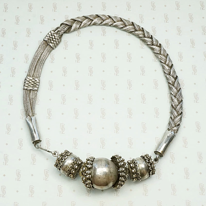 Elaborate Antique Woven Silver Chain Necklace