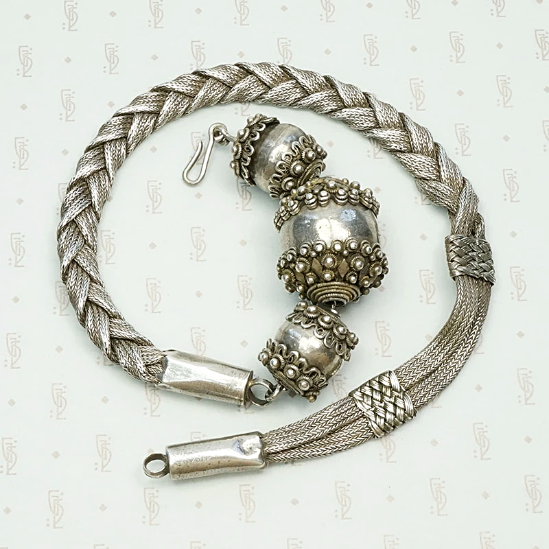 Elaborate Antique Woven Silver Chain Necklace
