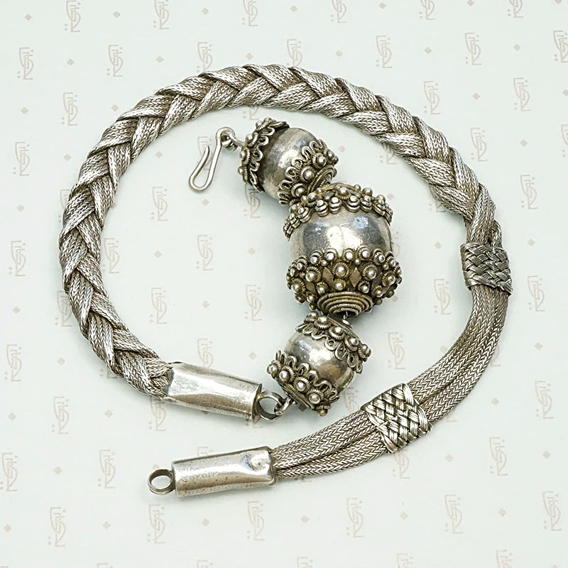 Elaborate Antique Woven Silver Chain Necklace