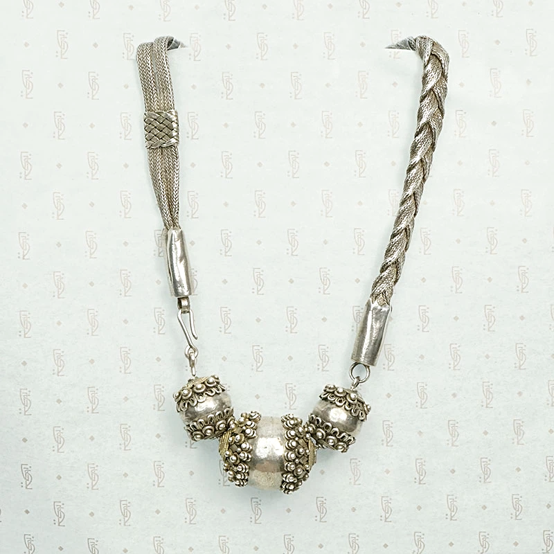 Elaborate Antique Woven Silver Chain Necklace