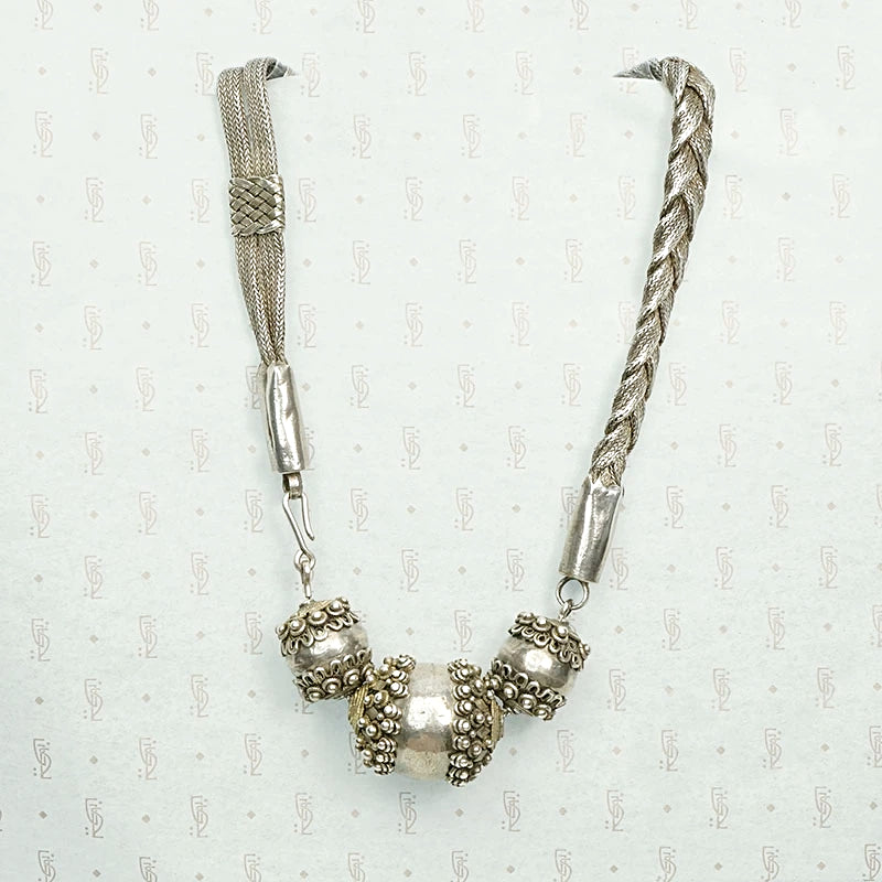 Elaborate Antique Woven Silver Chain Necklace