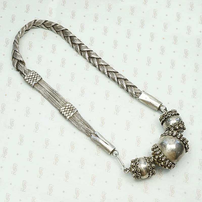 Elaborate Antique Woven Silver Chain Necklace