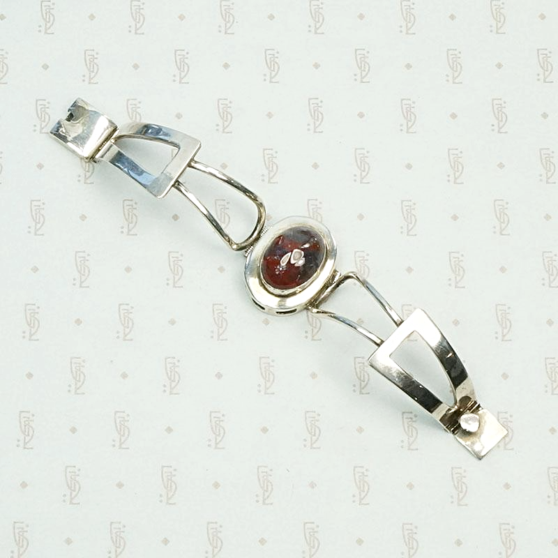 Signed Mexican Sterling & Jasper Double Hinged Bracelet, open.