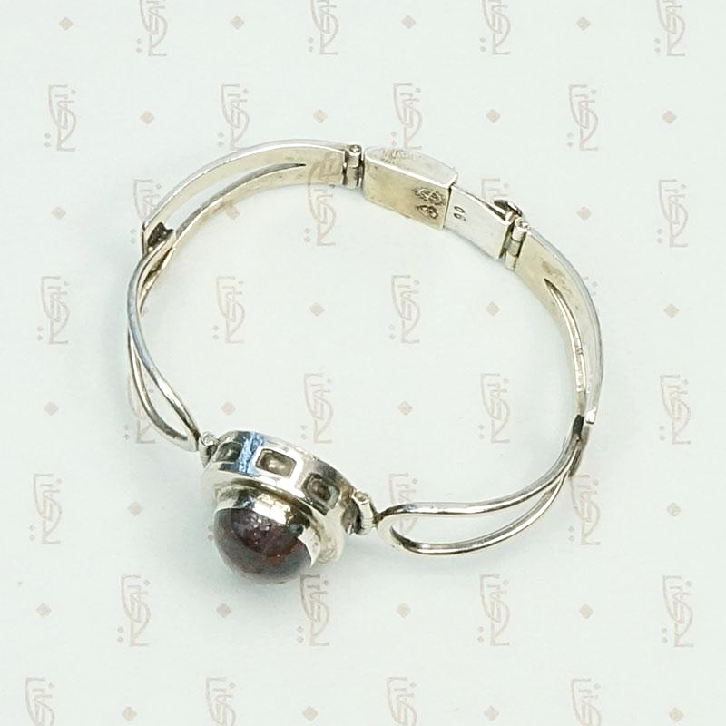 Signed Mexican Sterling & Jasper Double Hinged Bracelet