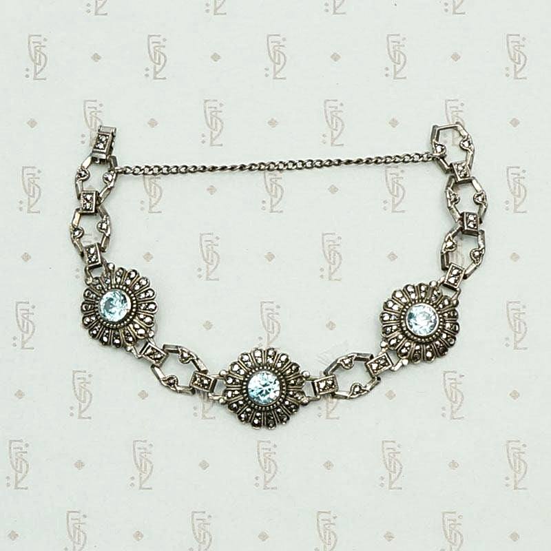Sparkling Natural Blue Zircon and Marcasite Silver Bracelet