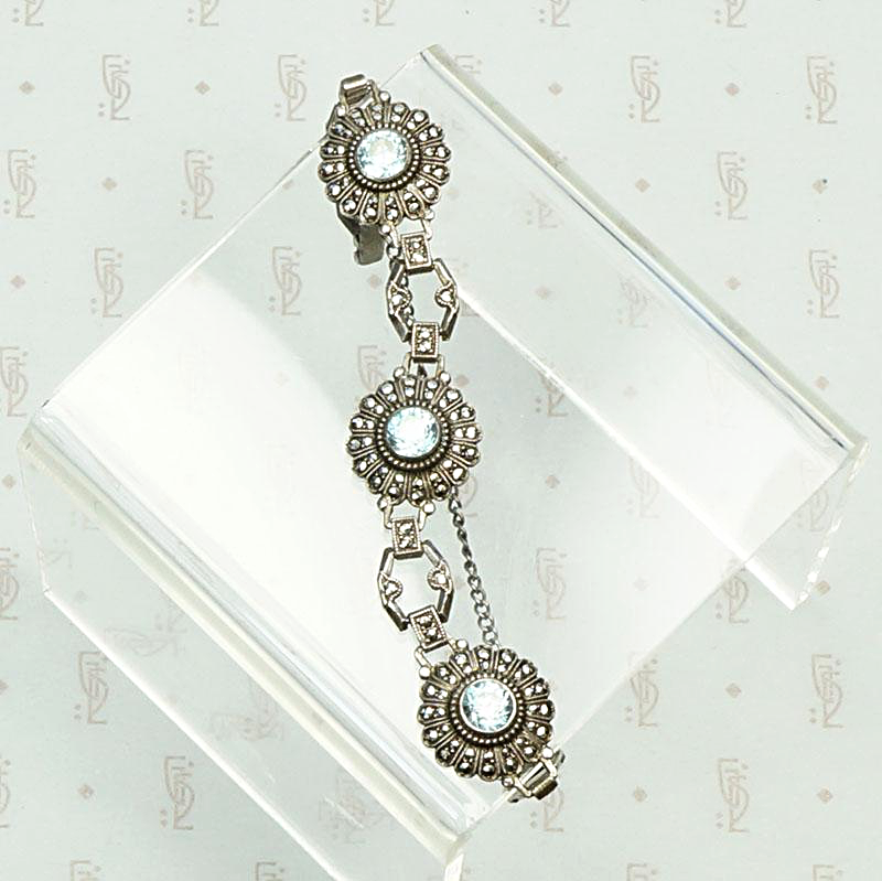 Sparkling Natural Blue Zircon and Marcasite Silver Bracelet
