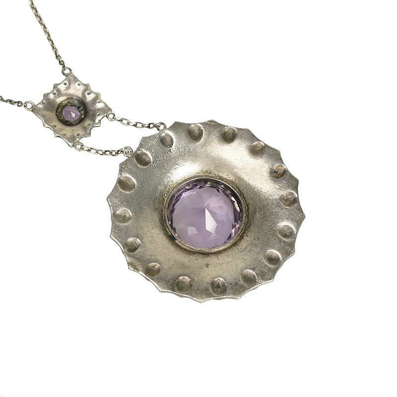 Circa 1910 Sterling and Amethyst Arts and Crafts Necklace - Gem Set Love