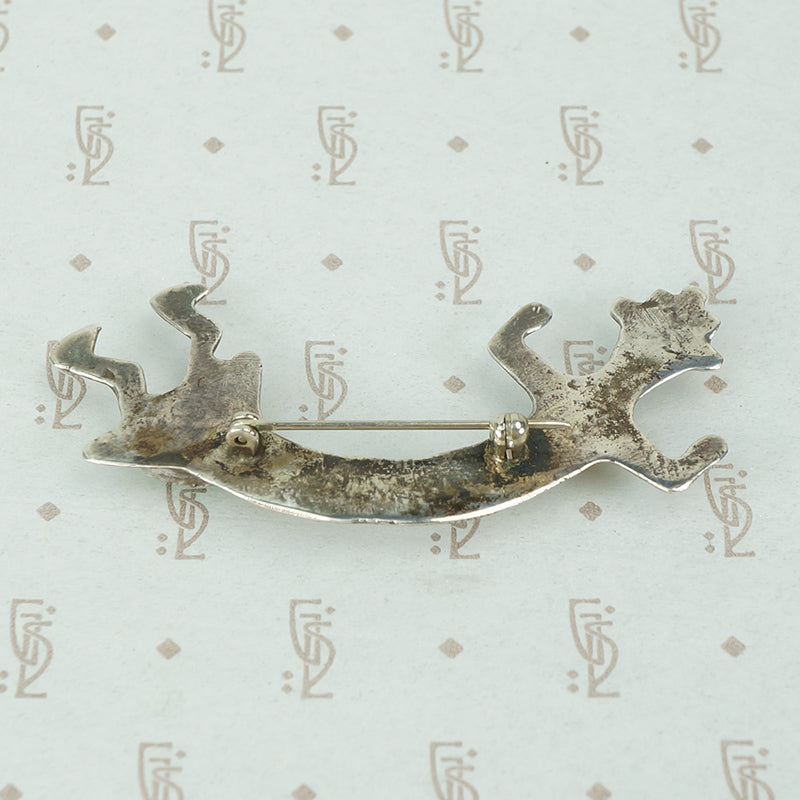 kachina dancer brooch in silver with turquoise and coral