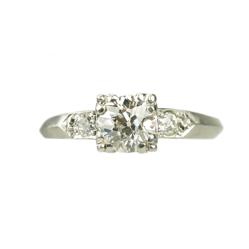 Old Euro Diamond and Platinum Engagement Ring - Gem Set Love