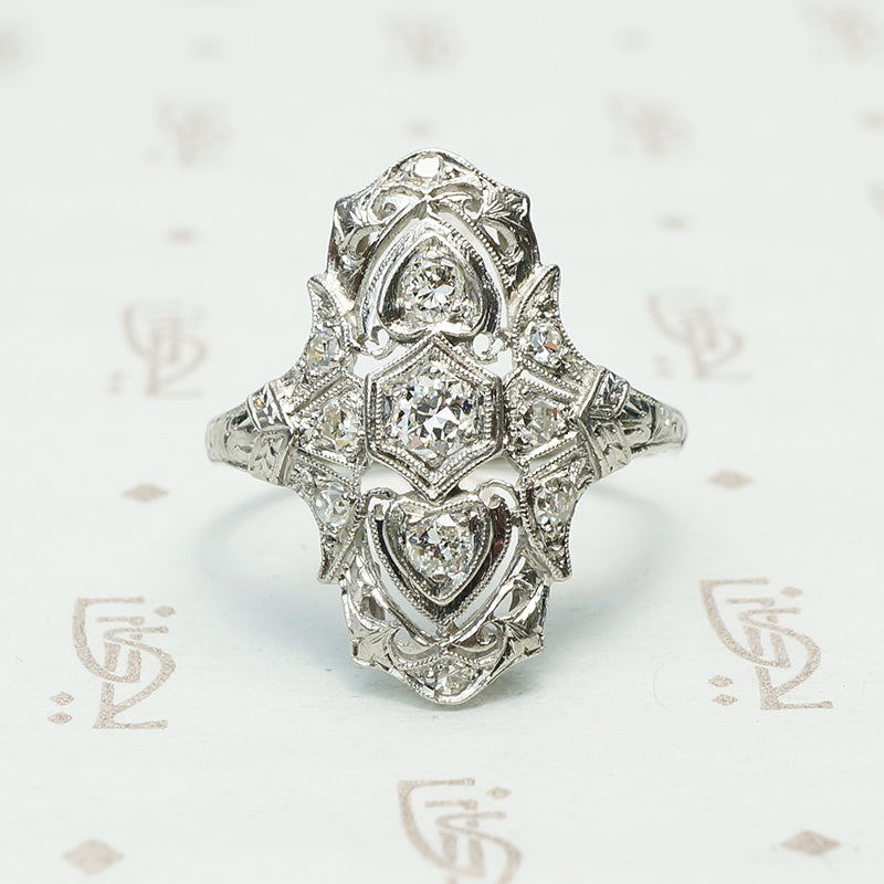 platinum edwardian diamond filigree knuckle ring