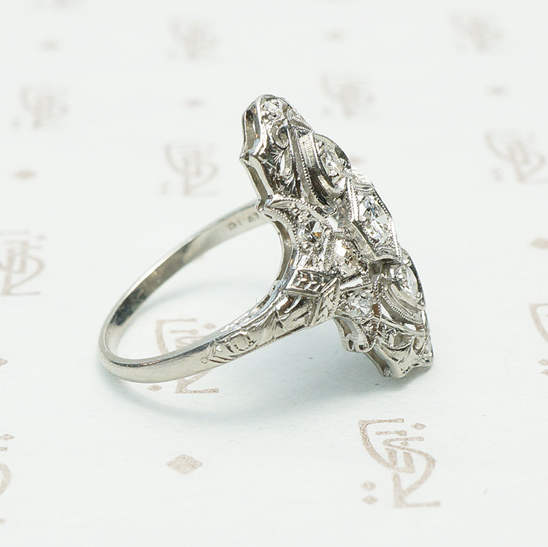 Stunning Platinum Filigree Diamond Edwardian Ring