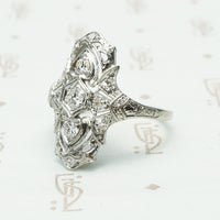 Stunning Platinum Filigree Diamond Edwardian Ring