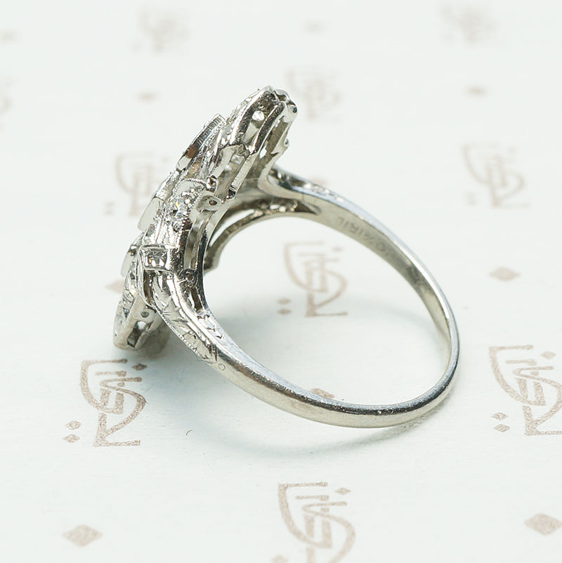 Stunning Platinum Filigree Diamond Edwardian Ring