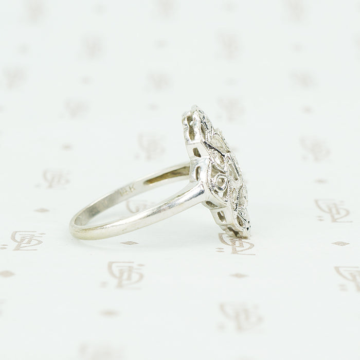 14k white gold and diamond knuckle ring side view