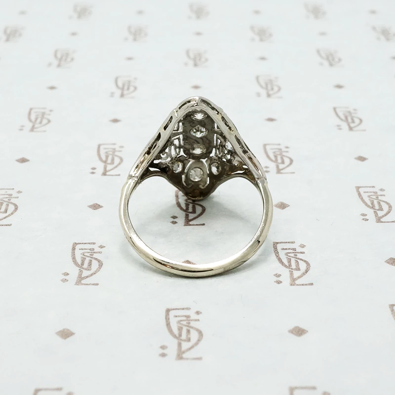 art deco platinum knuckle ring with diamonds back view