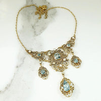 Exquisite Antique Aquamarine Filigree Necklace