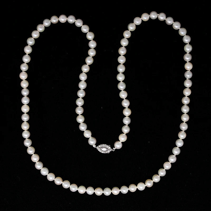 Dreamy Matinee Length Pearls with Platinum & Diamond Clasp