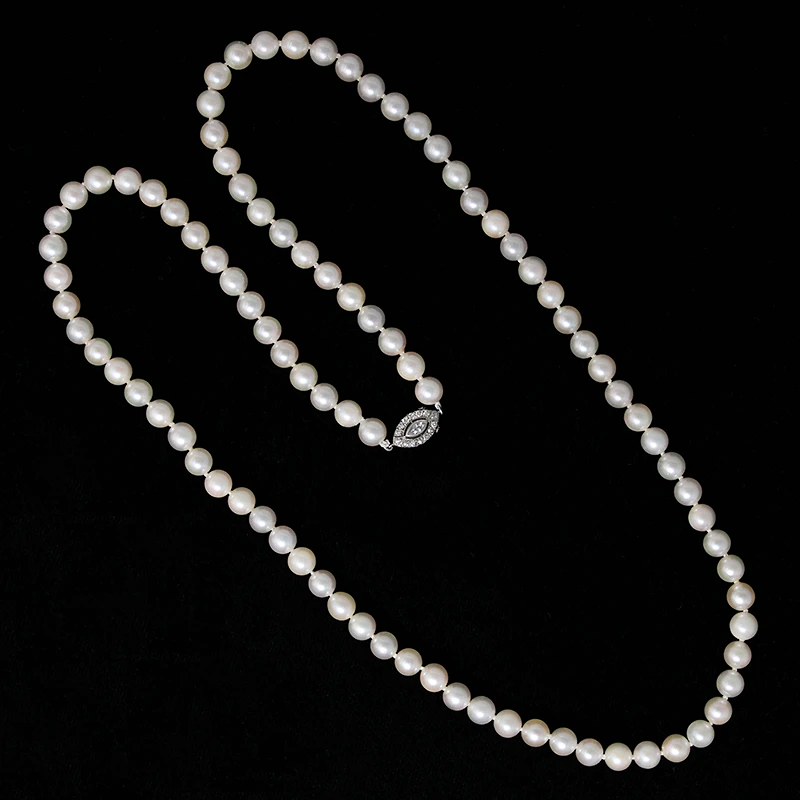Dreamy Matinee Length Pearls with Platinum & Diamond Clasp