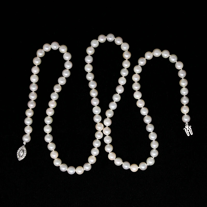 Dreamy Matinee Length Pearls with Platinum & Diamond Clasp