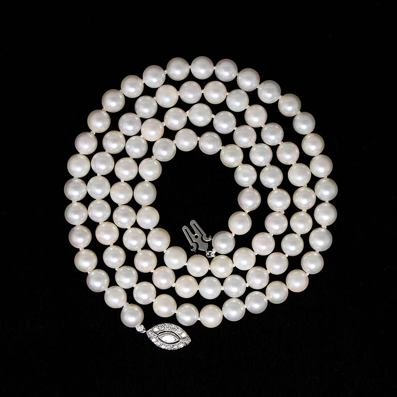 Dreamy Matinee Length Pearls with Platinum & Diamond Clasp