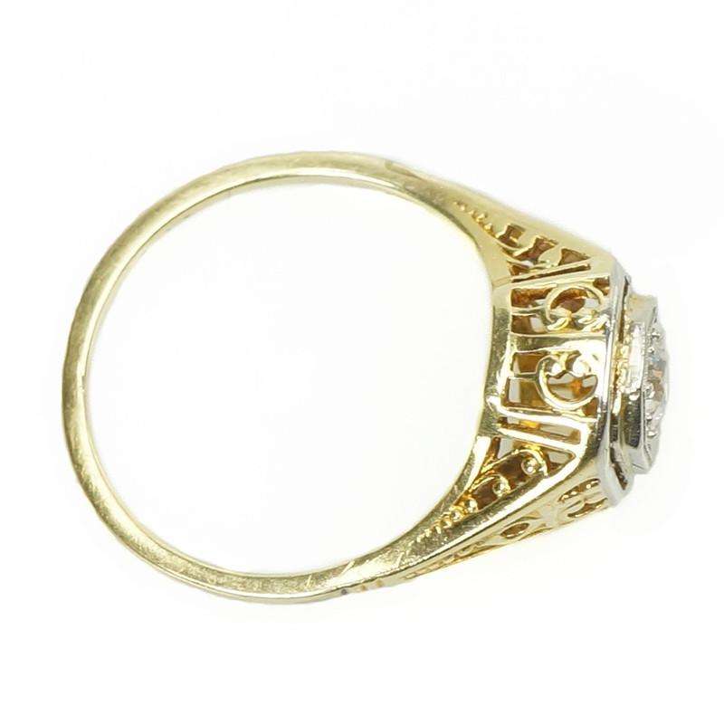 1920's Yellow Gold Filigree Engagement Ring set with an Old Euro Diamond