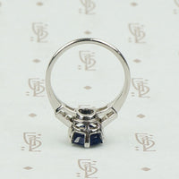 Intense Sapphire and Baguette Platinum Engagement Ring
