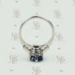 Intense Sapphire and Baguette Platinum Engagement Ring