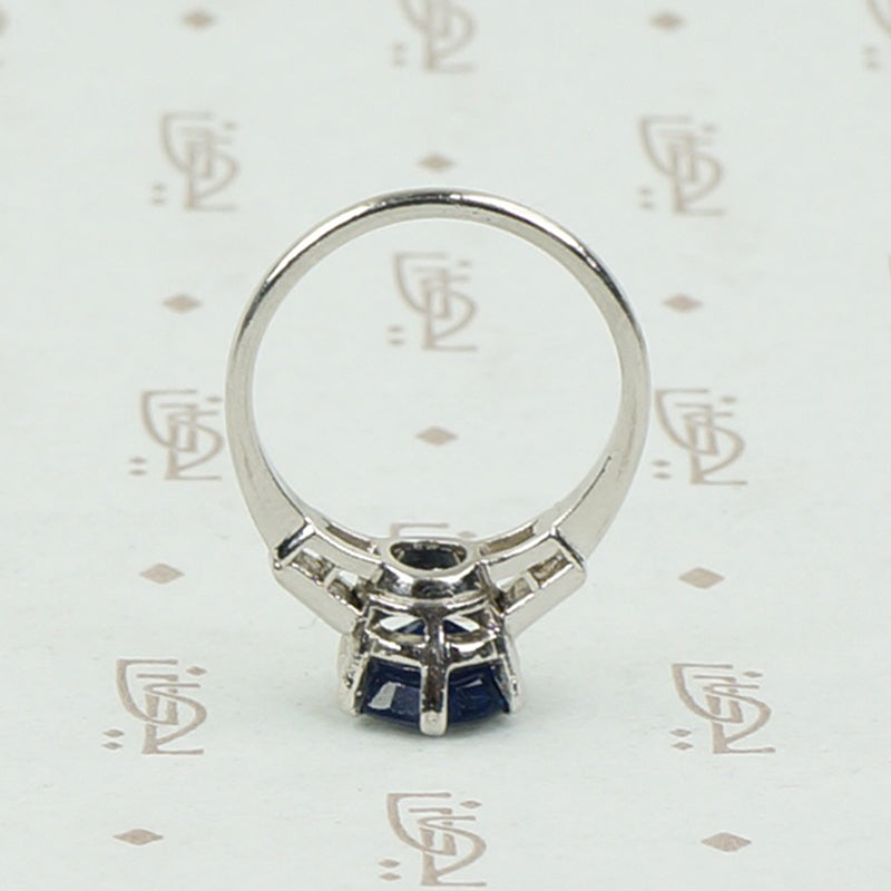 Intense Sapphire and Baguette Platinum Engagement Ring