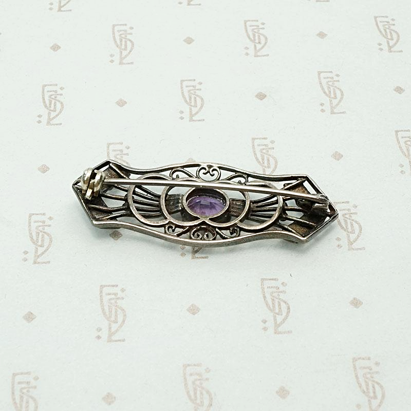 Siberian Amethyst Arts & Crafts Brooch in Silver