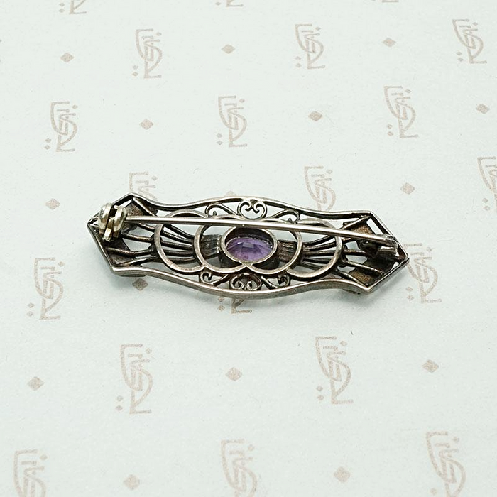 Siberian Amethyst Arts & Crafts Brooch in Silver