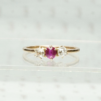 Late Victorian Three Stone Ring with Diamonds & Ruby