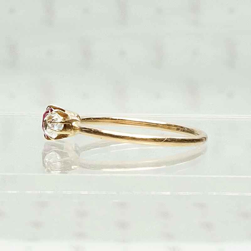 Late Victorian Three Stone Ring with Diamonds & Ruby, side view