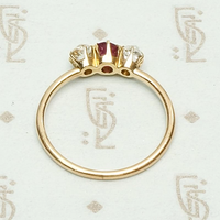 Late Victorian Three Stone Ring with Diamonds & Ruby, top view