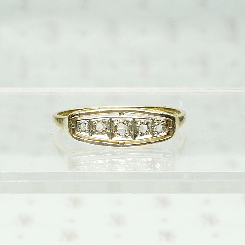 Rose Cut Diamond Art Deco Band in Two Tone Gold