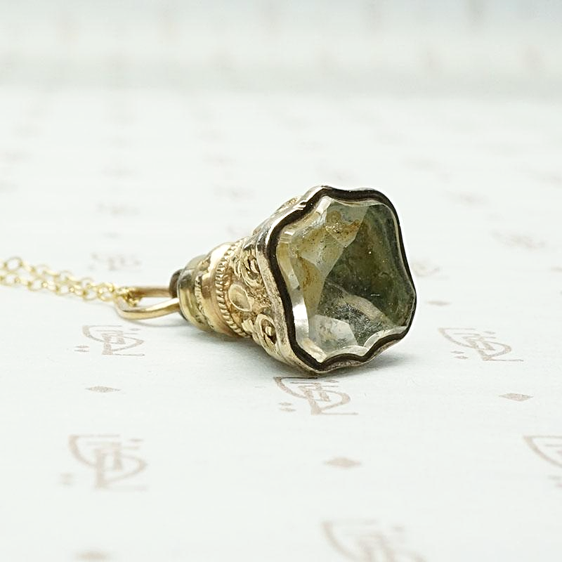 Rock Crystal Shield Victorian Fob Necklace