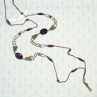 Regal Purple Glass, Brass & Pearl Extra Long Necklace